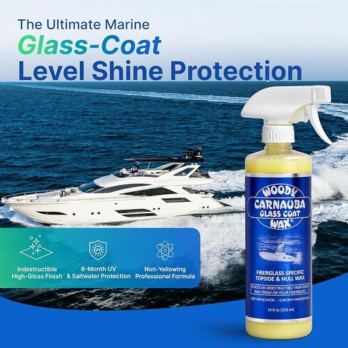 Woody Wax Carnauba Glass Coat, Professional Non-Yellowing Boat Spray, High Gloss Topside & Hull Wax for Fiberglass & Gel Coat, 6 Month Lasting Weatherproof UV Protection for Boats & Yachts, 16 oz in Saudi Arabia