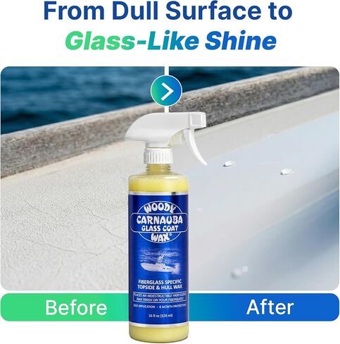 Woody Wax Carnauba Glass Coat, Professional Non-Yellowing Boat Spray, High Gloss Topside & Hull Wax for Fiberglass & Gel Coat, 6 Month Lasting Weatherproof UV Protection for Boats & Yachts, 16 oz in Saudi Arabia