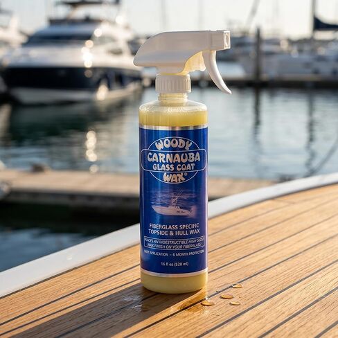 Woody Wax Carnauba Glass Coat, Professional Non-Yellowing Boat Spray, High Gloss Topside & Hull Wax for Fiberglass & Gel Coat, 6 Month Lasting Weatherproof UV Protection for Boats & Yachts, 16 oz in Saudi Arabia