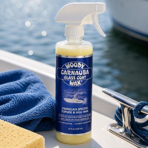 Woody Wax Carnauba Glass Coat, Professional Non-Yellowing Boat Spray, High Gloss Topside & Hull Wax for Fiberglass & Gel Coat, 6 Month Lasting Weatherproof UV Protection for Boats & Yachts, 16 oz in Saudi Arabia