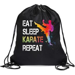 حقيبة ظهر برباط للتكرار من Eat Sleep Karate للرجال والنساء، حقيبة رياضية مقاومة للماء لمحبي الكاراتيه لمحبي الكاراتيه، هدايا عيد الميلاد المضحكة لسلسلة الجيم من أجلها