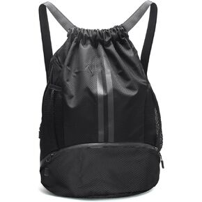 Sports Drawstring Backpack - Waterproof Swim Bag Gym Bag with Shoes Compartment and Dry/Wet Separation Pocket for Women Men Basketball, Sports, Gym, Travel