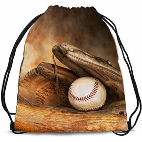 Aged Vintage Baseball Red Seams Showing Perfect Sports Drawstring Backpack Gym Backpack Draw String Shoe Swim Back Bag for Women Men 14x16.9 Inch