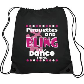 Pirouettes and Bling Drawstring Backpacks, Ballet Drawstring Backpacks, Ballet Dance Bags, Dance Bags for Yoga Dance Rehearsal, Great Gift for Ballet Dancer Actor Actress