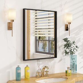 LUSABE 24x32 Inch Black Framed Bathroom Mirror, Vanity Mirror for Wall, Modern Rectangular Mirror for Farmhouse, Matte Black Aluminum Alloy Frame, Tempered Glass, Anti-Rust(Horizontal/Vertical)