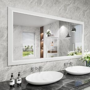 Amorho 50x36 Inch Bathroom Mirror Silver, Thick Metal Framed Wall Mirrors for Over Sink, Brushed Nickel Mirror Perfect for Bedroom, Living Room, Entryway, Rectangle (Horizontal/Vertical).