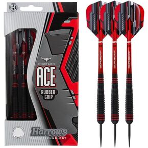 Harrows 26g ACE Steel Tip Darts, Non Slip, Vulcanised Rubber Grip, 26 Gram