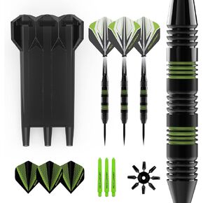 Accudart Steel Tip Dart Set 3.0 - Gunmetal Finish Steel Barrel - Hybrid Grip - Polycarbonate Shafts - Standard Shape Flights - Drop in Case Stores Fully Assembled Darts
