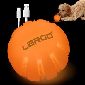 LaRoo LED Dog Balls,USB Rechargeable Dog Toy Ball Light up Pet Ball Glow in The Dark for Small Medium and Large Dog(Orange)