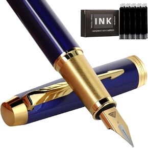 Fountain Pen,luxury pens,Fine point smooth writing pens for journaling fancy pens with Gift Case 10 black ink cartridges an ink converte nice pens metal pen writer gifts（Black）