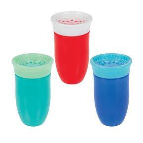 Nuby Wonder Cup with 360 Smart Edge Silicone Rim - (3-Pack) 10 oz - Green/Red/Blue