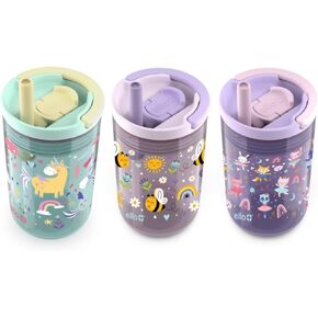Ello Kids Bop 12 oz Spill Resistant Tritan Tumbler With Removable Straw | Built In Carry Handle | 3 Pack (Rainbows, Bees, Ballerinas)