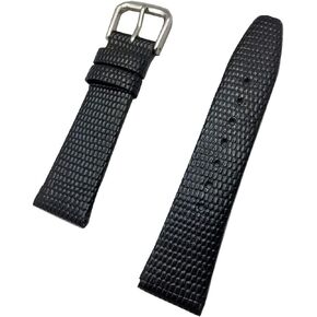 19mm Short, Black Genuine Leather Watchband | Round Lizard Grain, Flat Replacement Watchstrap that brings New Life to Any Watch (Mens Short Length)