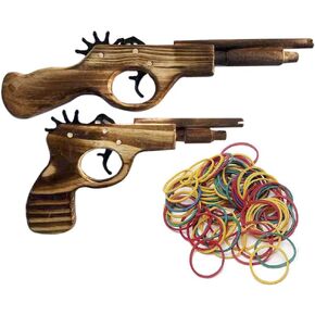 Pack of 2 Wooden Rubber Band Gun Handmade Play Set Shotgun Toy Fake Gun Toy Minigun for Kids