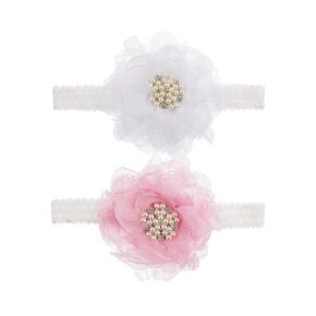 Nishine 2pack Newborn Elactic Lace Crwon Headband Toddler Girls Fabric Flower Pearl Hairband for Baby Shower Birthday Gift (Purple/Lilac)