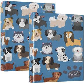 Cute Dog 3 Round Ring Binders with 3 Interior PVC Clear Pockets, Waterproof Sturdy Basic Binders with Anti-Slip Metal Clip, Versatile Binders Holds 200 Sheets, 1 Pack
