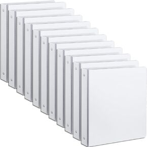 10 Pcs 1 Inch 3 Ring Binders with 2 Interior Pockets, Round Rings, Holds US Letter Size 8.5 x 11 Inch 200 Sheets, Light, White, Versatile Binders for School, Office, Home Use
