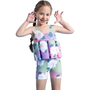 OLEMEK Kids Girls Float Swimwear Summer Sleeveless Float One-Piece Swimsuit Buoyancy Bathing Suit Swimwear
