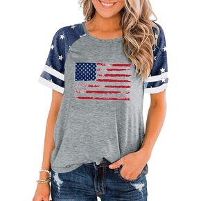 American Flag T Shirt Women 4th of July Shirts Raglan Short Sleeve Patriotic Tee Tops