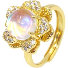 Floral Spinning Ring for Women Anxiety Relief Stress Relief Spinning Ring Adjustable Size Flower Shaped Zircon Ring (2 Colors)