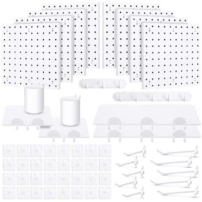 58 Pieces Pegboard Organizer Kits Pegboard Wall Panel Plastic Pegboard Mount Display with Pegboard Accessories Include Storage Boards Buckets and Hooks for Craft Room Garage Kitchen Office (White)