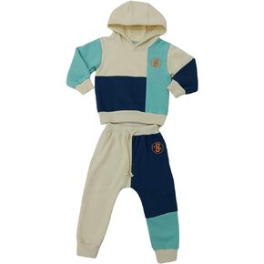 Jrue & Louis Kids Clothes Set, Colorful Color block Hooded Sweatshirt and Pants Outfit for 1-6 Years Old