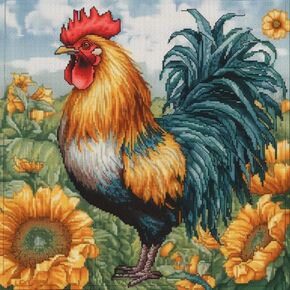 14 CT Cross Stitch Kits for Beginners Sunflower & Cock Printed Stamped Cross-Stitch Supplies Needlework Printed Embroidery Kits DIY Kits Needlepoint Starter Kits 27×27cm