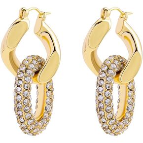 14K Gold Plated Convertible Drop Earrings for Women & Girls, Diamond Pave Link Chunky Hoop Earrings, Statement Earrings.