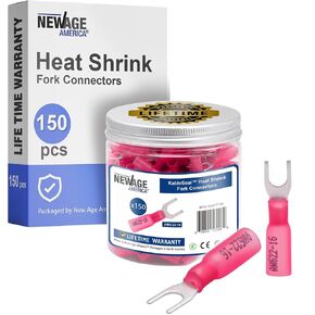 New Age America™ 90pcs KableSeal™ #10 Heat Shrink Fork Connector Kit | Yellow AWG 12-10 | Insulated | Tinned Copper & Marine Grade | Heat Shrink Spade Fork Wire Connectors | with Assortment Case