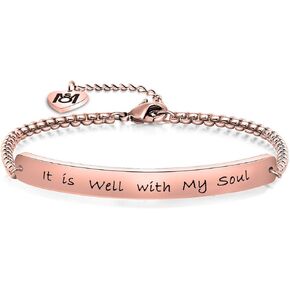 MYOSPARK It Is Well with My Soul Hand Stamped Bracelet Scripture Bracelet Christmas Gift for Her