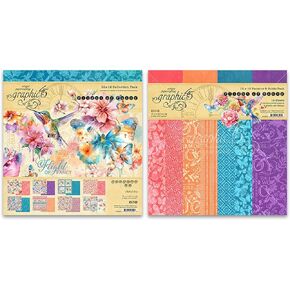 Graphic 45 Flight of Fancy - Paper Pack and Patterns & Solids Pack - 12x12 Decorative Papers - 2 Items