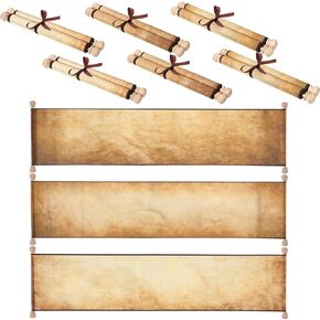 Vintage Scroll Paper, Long Aged Blank Scroll on Wood Rods, Quick Drop Old Paper Scrolls with Rods for Writing, Wedding Vows, Invitation, Props, Cosplay, Renaissance Festivals, 7.3 x 30-32 Inch (6 Pcs)