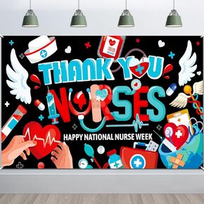 HOWAF 2024 Thank You Nurses Backdrop Banner for Nurse Appreciation Week Decorations, Thank You Nurses Background Banner for Happy Nurses Week Supplies, National Nurses Day Sign Thank Nursing Themed Banner