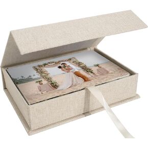 Photo Storage Box 5x7, Linen Photo Box, Memory Box Perfect to Store Your Photo, Pictures, Certificates, Scrapbooking Supplies, Keepsakes and Jewelry Beige