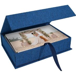 Photo Storage Box 5x7, Linen Photo Box, Memory Box Perfect to Store Your Photo, Pictures, Certificates, Scrapbooking Supplies, Keepsakes and Jewelry Navy Blue
