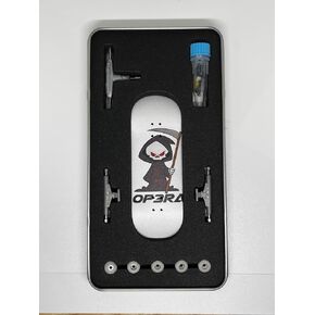 Op3ra Pro Fingerboard Complete 34 * 96mm Maples Wood Deck,UV Printing Graphic-Solid Single Axles Pro Trucks & 5 Urethane Bearing Wheels,-Replace Bushings-The Grim Edition