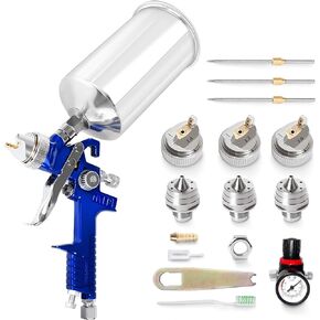HVLP Spray Gun Kit with 1.4mm/ 1.7mm/ 2.0mm Nozzles High Performance Paint Gun Large Capacity 1000cc Aluminum Cup with Pressure Gauge for Auto Paint, Base-coats, Clear-coats and Primer-Red