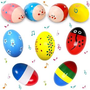 9 Pcs Wooden Easter Eggs Shakers Maracas for Baby Kids Classroom Prize Musical Instrument Early Learning Toys Easter Basket Stuffers Fillers