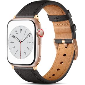 Bands Compatible with Apple Watch Band 40mm 38mm 41mm 42mm 44mm 45mm 49mm Women Men, Top Grain Genuine Leather Wristband Strap for iWatch Series 9 8 7 6 5 4 3 2 1 SE Ultra 2 (Brown/Rosegold)