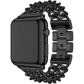 Compatible Apple Watch Band for Woman Man 41mm 38mm 40mm, Stainless Steel Cowboy Style for iWatch Series 9 8 7 6 5 4 3 2 se Bracelet (Black)