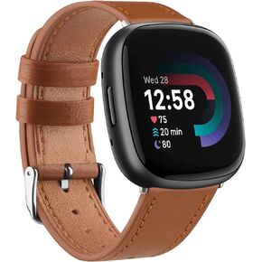 Meliya Leather Bands Compatible with Fitbit Versa 4 Bands/Fitbit Versa 3 Bands/Sense 2 Bands/Fitbit Sense Watch Bands for Women Men, Classic Genuine Leather Wristband Straps