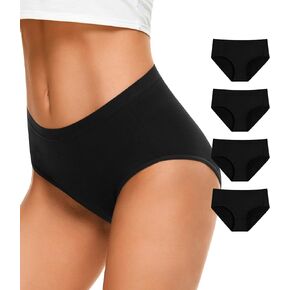 OLIKEME Black Womens Underwear Cotton Hipster Panties No Show Briefs Soft Stretch Ladies Underwear Panty, 4 Pack