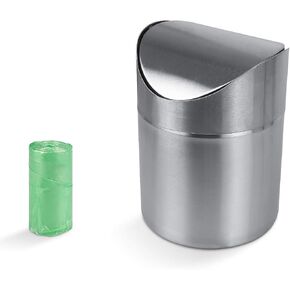 Mini Countertop Brushed Can Stainless Steel Swing Lid Trash Can Set, Come with Trash Bag, 1.5 L / 0.40 Gal Silver Color in Kuwait