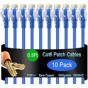 Cat6 Ethernet Patch Cable 10 ft (10 Pack), Cat6 Patch Cable for Data Centers, Cat 6 Patch Cable 10G, Network Patch Cables for Home and Enterprise Network -Blue in Kuwait