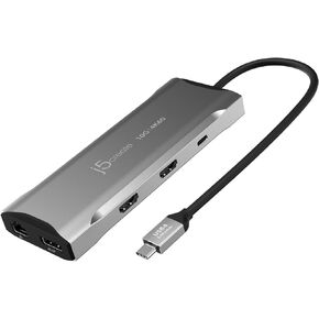 j5create USB C 4K Triple Display Hub - 4K HDMI x2, 4K DP, 2 USB-A and USB-C 10Gbps, PD 100W, Ethernet, SD 4.0 Card Reader | for XPS, Surface Pro (JCD397)