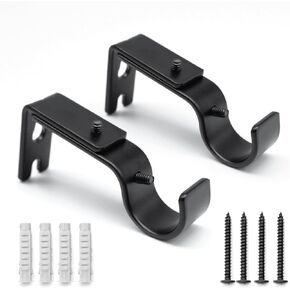 Curtain Rod Brackets Adjustable, 2 Pack Premium Rod Bracket for Walls, Curtain Rod Holder, Drapery Rod Holders Hardware Window Curtain Rod Support Hanger for 1 Inch Rod, Black