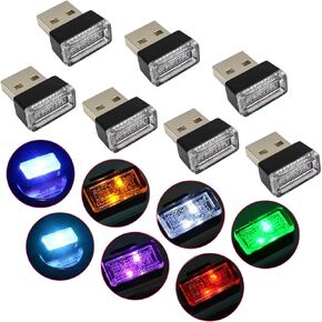 7 Pieces LED Light Indoor Ambient Lighting USB LED Car Ambient Light Night LED Decorative Mini USB Light Car Interior Accessories Rechargeable for Car Laptop Night Light Decor (7Colors)