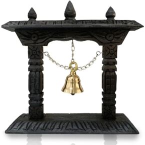 Buddhist Handmade Traditional Table Brass Bell On Wooden Frame Pooja Hand Bell Ghanti for Temple, Home, Store - Brass Bell for Puja, Gift, Decoration, Collection - Handmade in Nepal