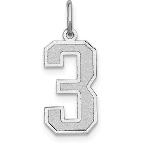 Solid 14k White Gold Medium Number 3 Charm Brushed Matte Finish Pendant - 21mm x 8mm