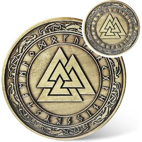Viking Thor Hammer Coin - Viking Runes Mjolnir Coin - Norse Mythology Protective Talisman Amulet - Viking Gifts for Men Women